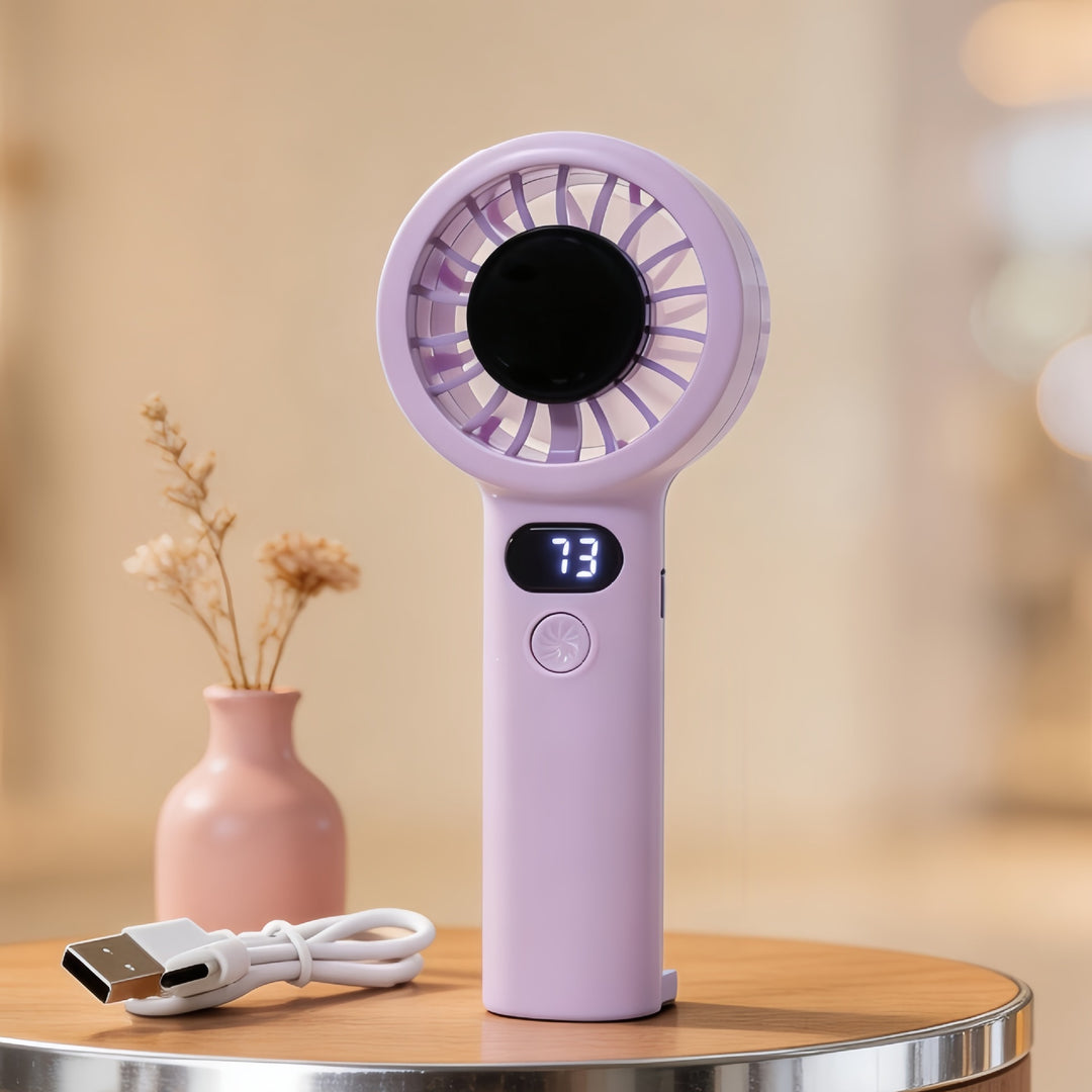 Ladies Portable Hand Fan with LED Display Bowlift