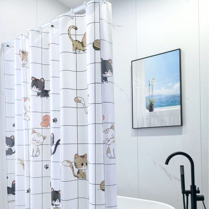 Elegant Leaf Print Bathroom Shower Curtain Bowlift