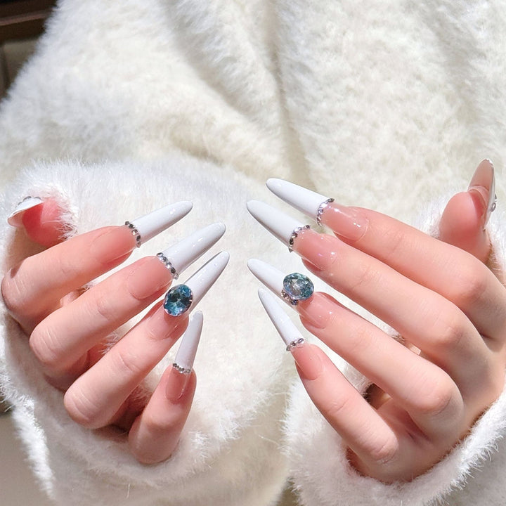 Artistic Stiletto Press-On Nail Art with Glimmering Accents Bowlift