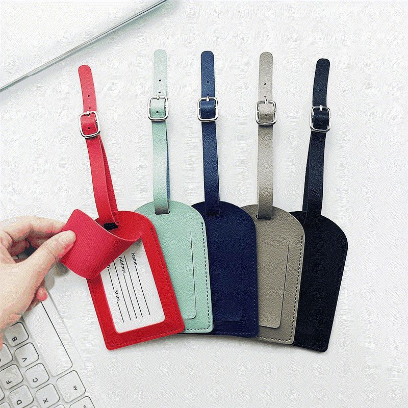 Minimalist Leather Luggage ID Tag with Adjustable Buckle Strap and Card Slot Bowlift