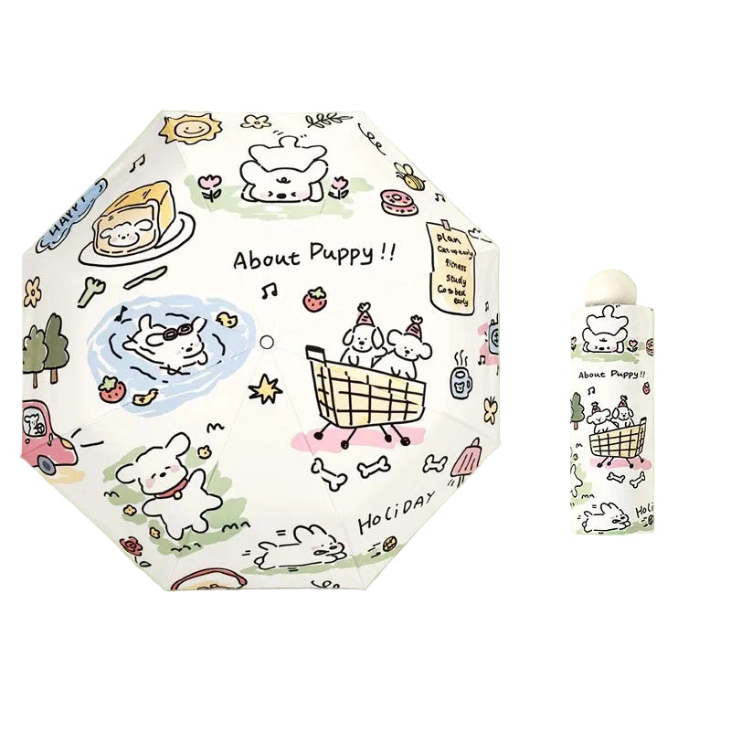 Women's Foldable Umbrella with Playful Dog Design Bowlift