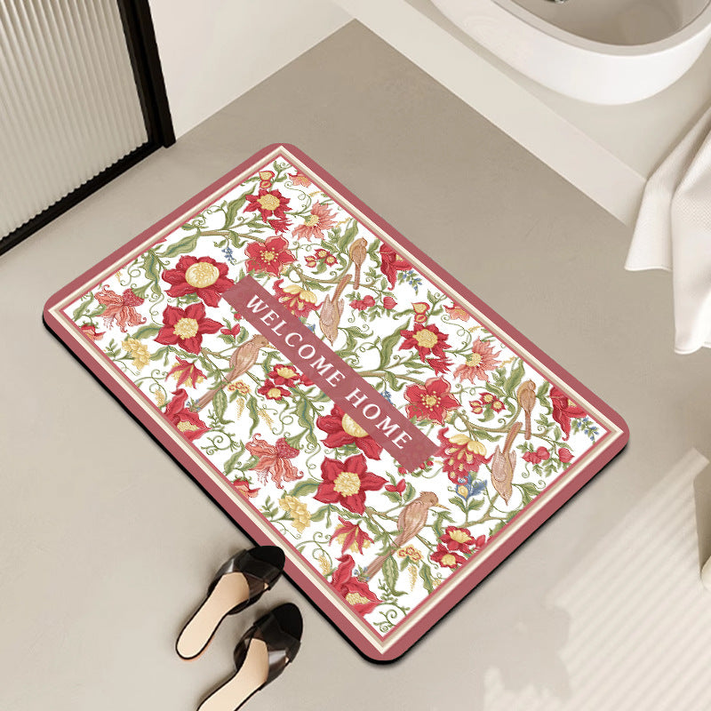 Vintage Floral Pattern Bath Mat Bowlift