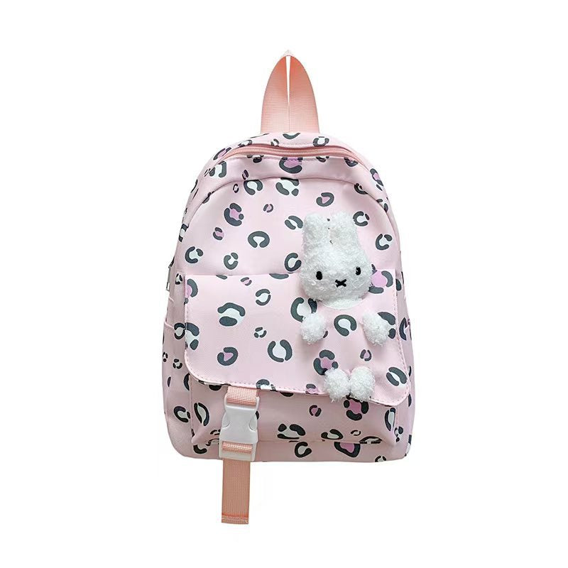 Backpack with Playful Checkered Pattern and Cute Plush Pendant Bowlift