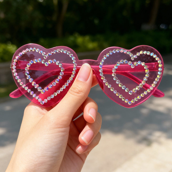 Rhinestone-Embellished Heart-Shaped Sunglasses Bowlift 1787141238