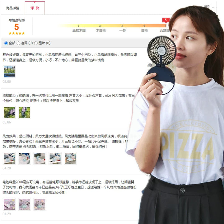 Unisex one size compact foldable rechargeable USB personal fan with adjustable tilt head and lanyard Bowlift