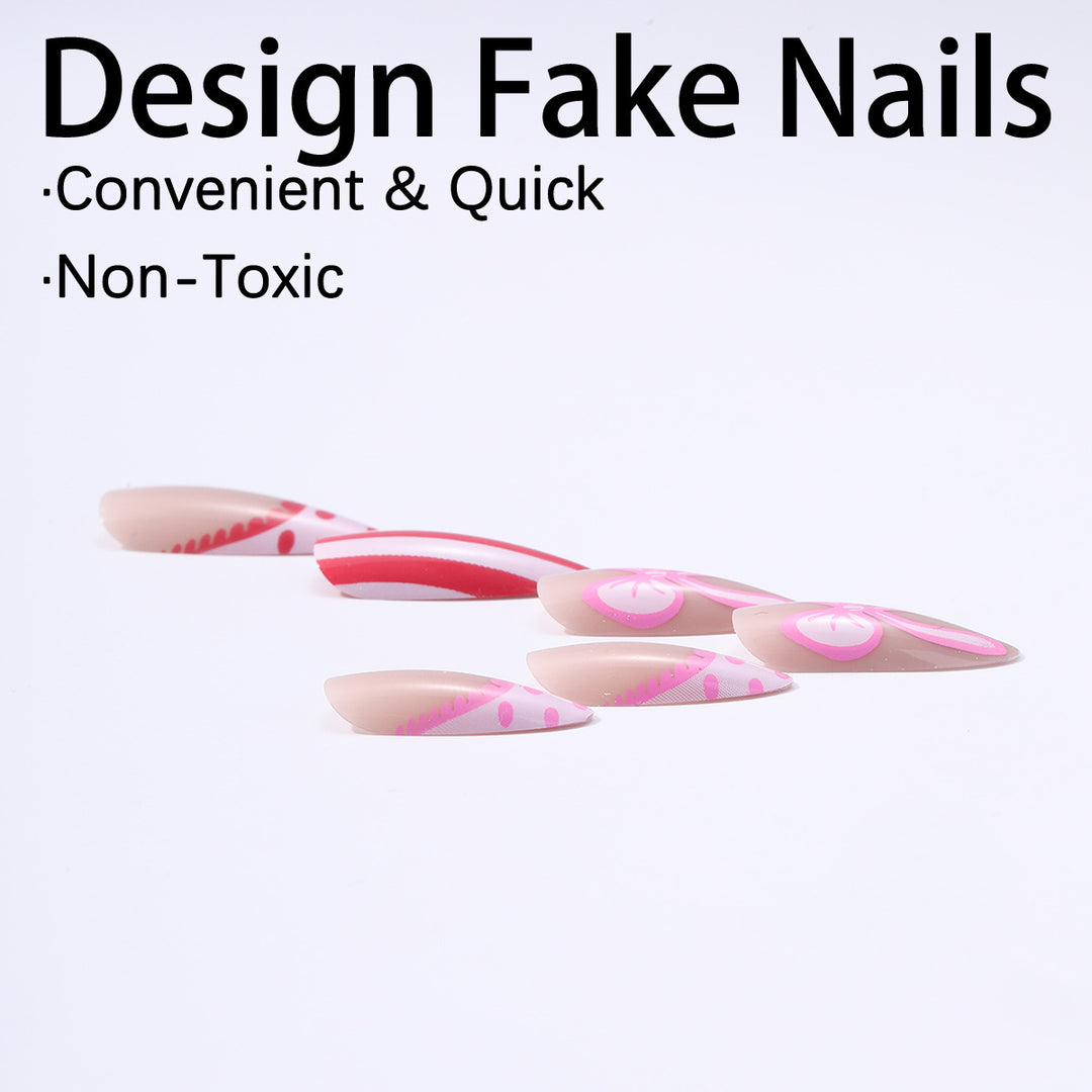 Nail set with playful bow and stripe pattern Bowlift