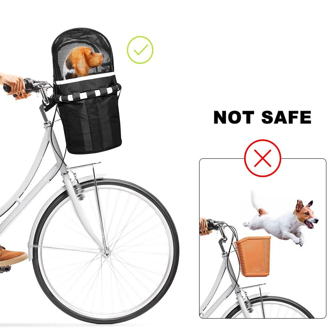 front-mounted breathable mesh bicycle pet basket canopy with reflective trim Bowlift