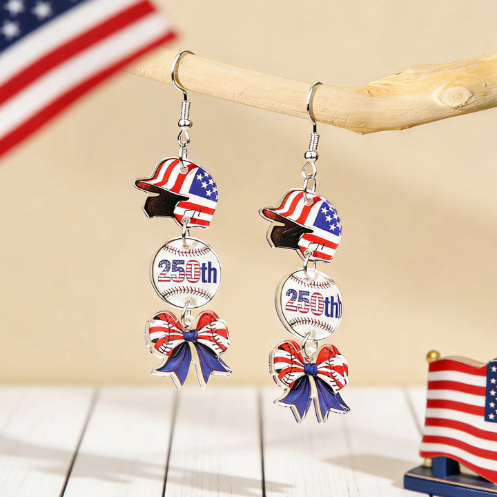 Ladies nan statement earrings with bow shape and American flag pendant Bowlift