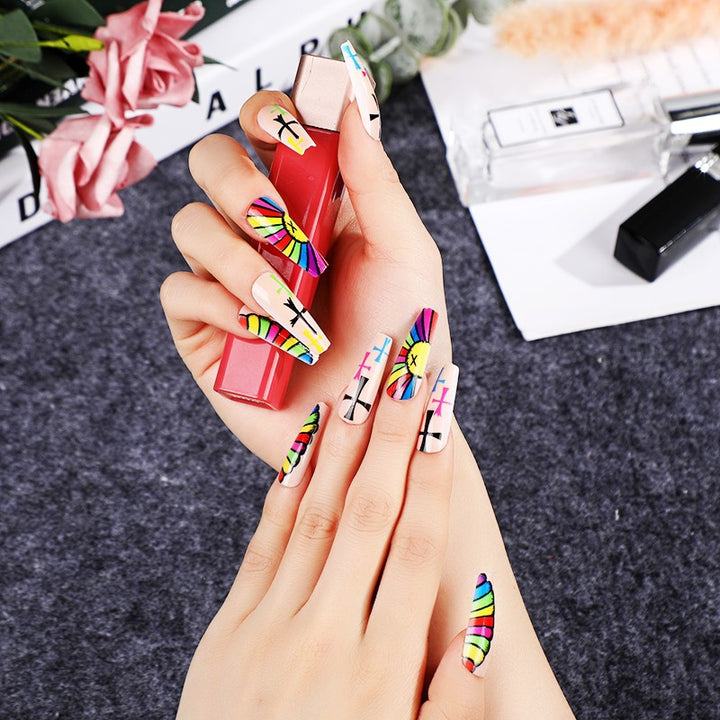 Artificial Nails Set with Creative Cross Pattern Bowlift