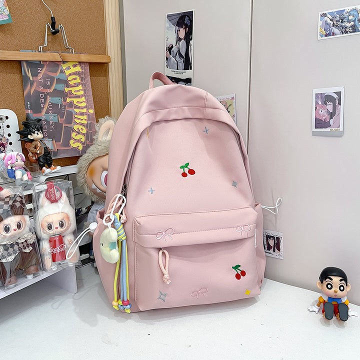 Cute Illustrated Cherry-Embellished Backpack Bowlift