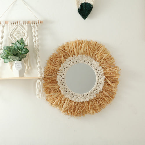 Decorative Macrame Sunburst Wall Mirror Bowlift
