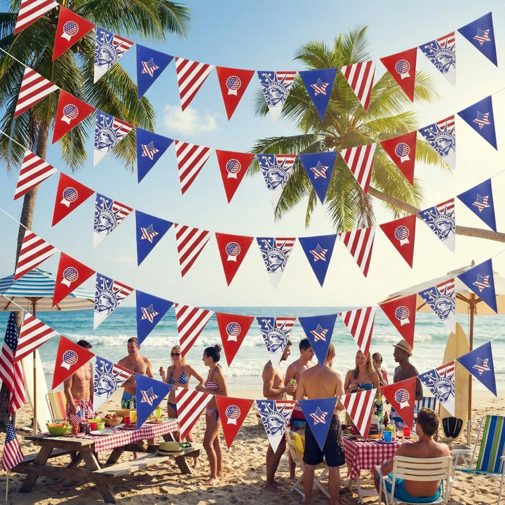 Unisex nan patriotic bunting chain with stars and Statue of Liberty motif made of durable coated paper Bowlift
