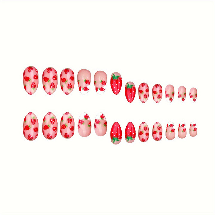 Strawberry-Themed Press-On Nail Set Bowlift