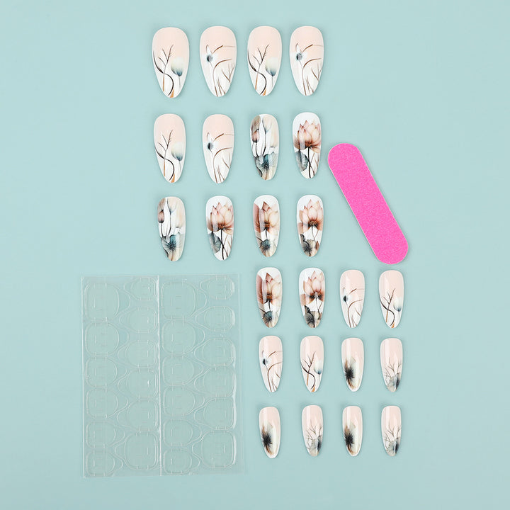 Artificial nail set with floral and artistic motifs Bowlift