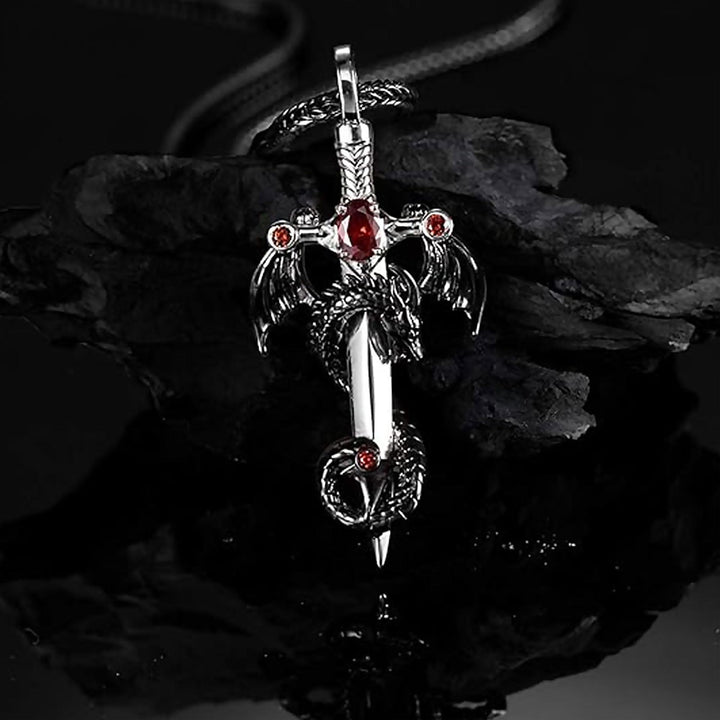 Dragon-Embellished Sword Pendant Necklace Bowlift