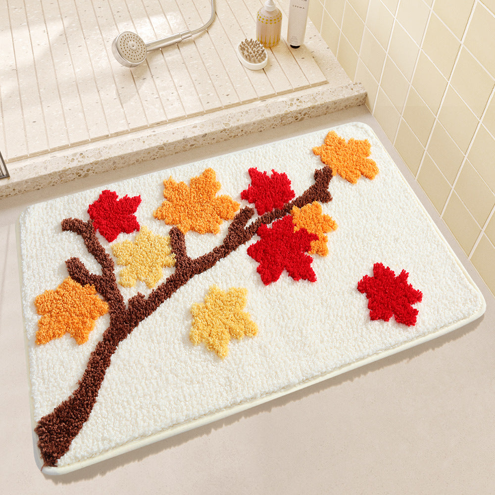Unisex Leaf Design Plush Bathroom Mat Bowlift