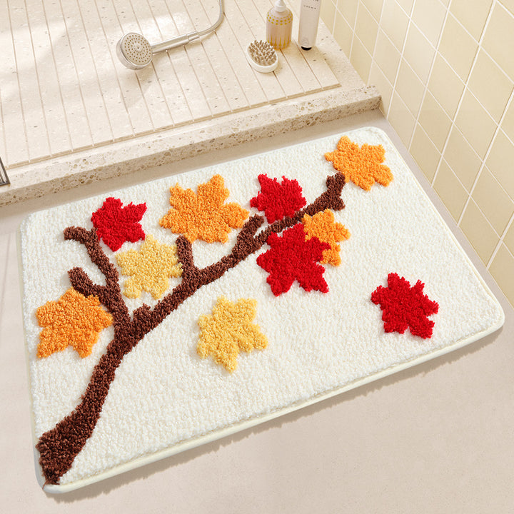 Unisex Leaf Design Plush Bathroom Mat Bowlift