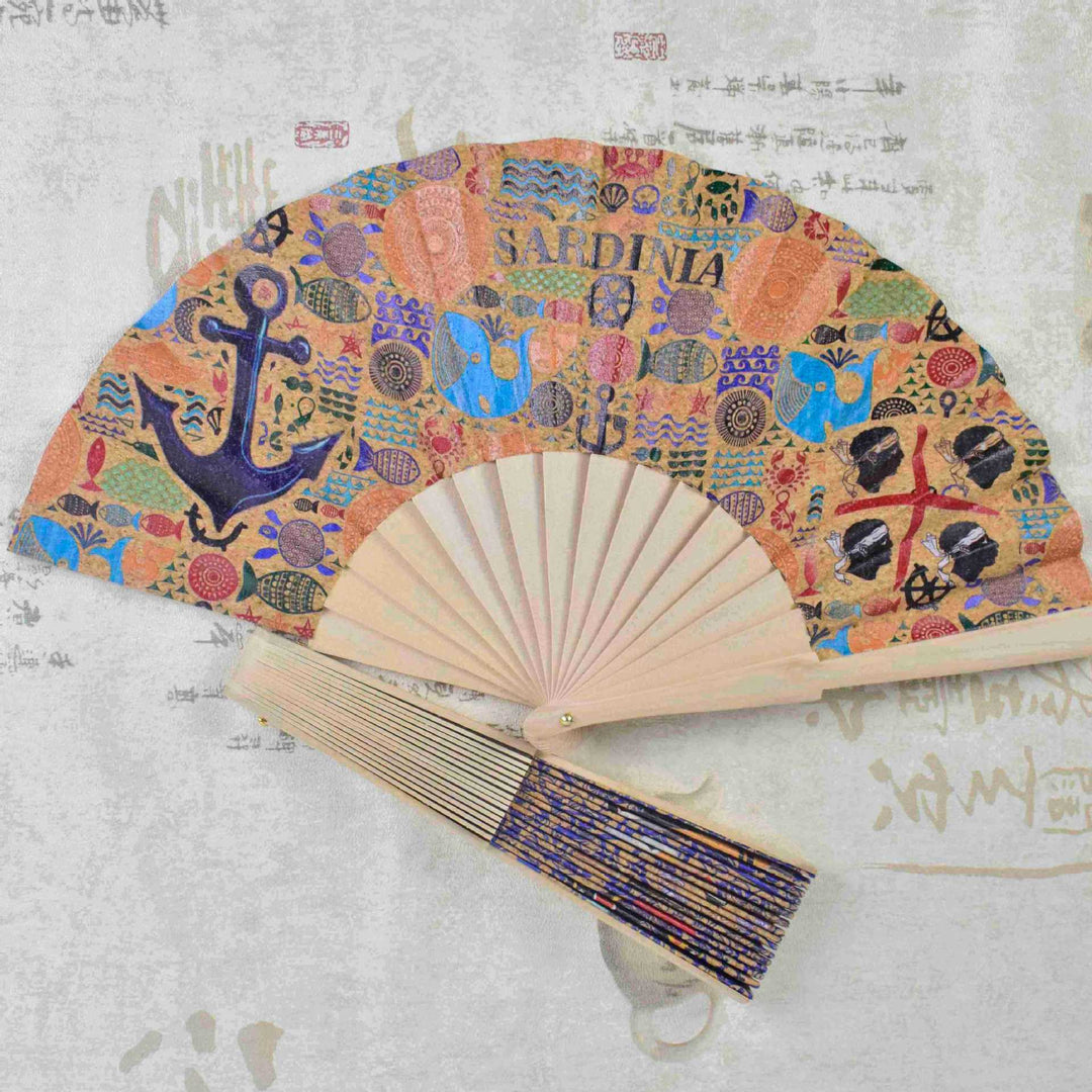 Ladies fan with cultural motif and elegant wooden frame Bowlift
