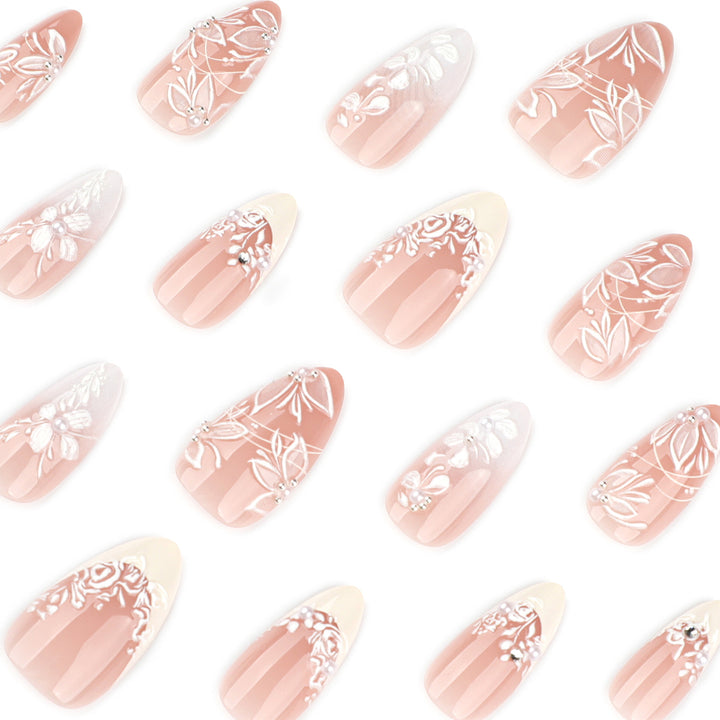 Premium Nail Art with Floral Design and Glittering Accents Bowlift