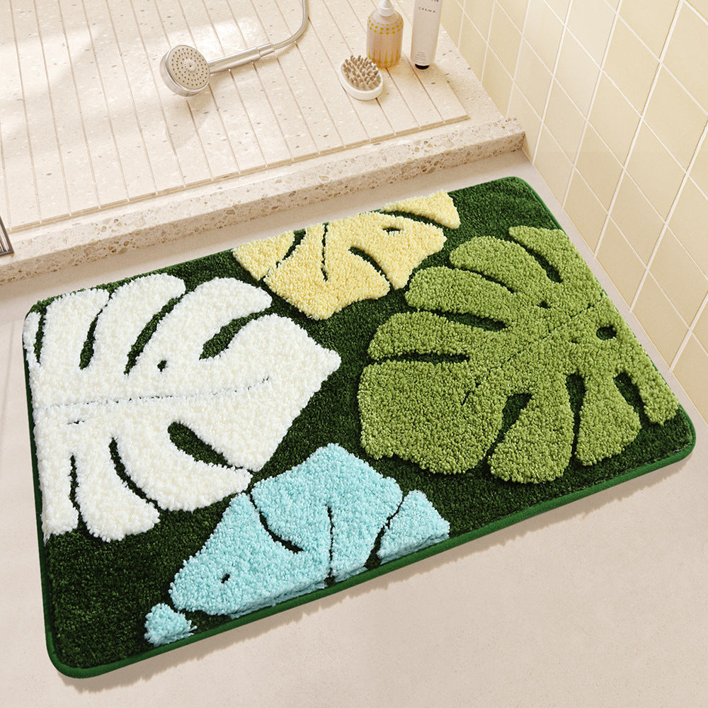 Unisex Leaf Design Plush Bathroom Mat Bowlift