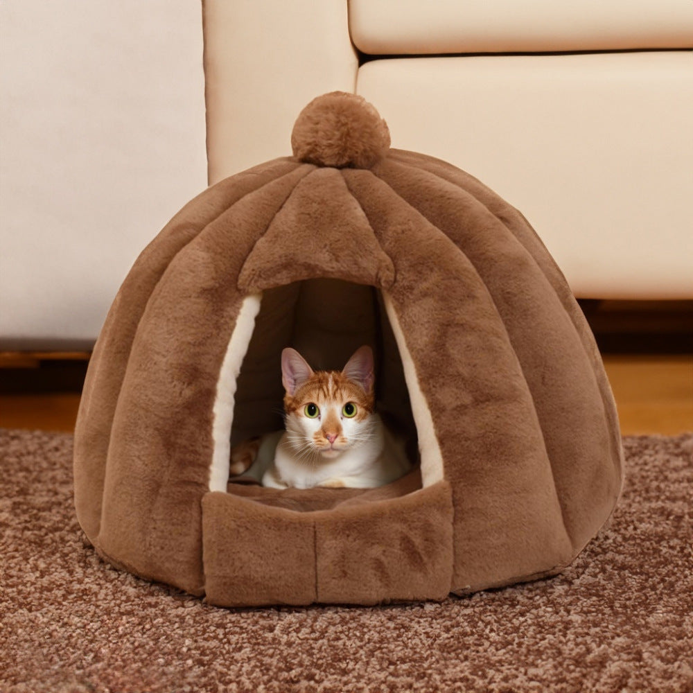 Pumpkin-Shaped Cozy  Hideaway  Dog Bed