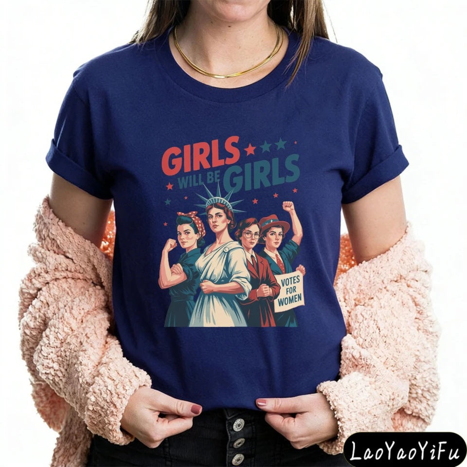 Women's nan vintage-inspired feminist graphic t-shirt with suffragette illustration Bowlift
