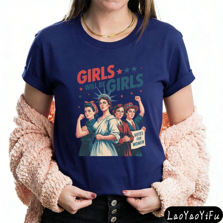 Women's nan vintage-inspired feminist graphic t-shirt with suffragette illustration Bowlift