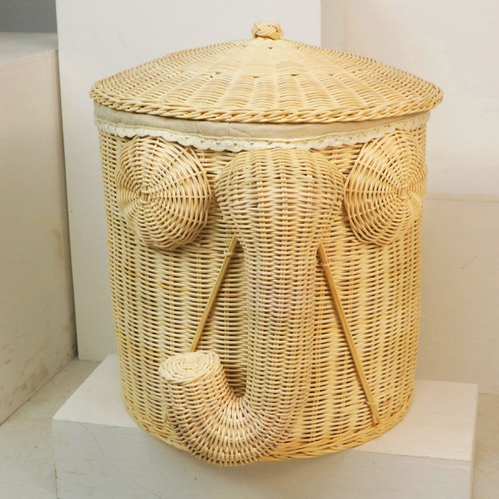 Whimsical Elephant-Themed Woven Storage Bin Bowlift