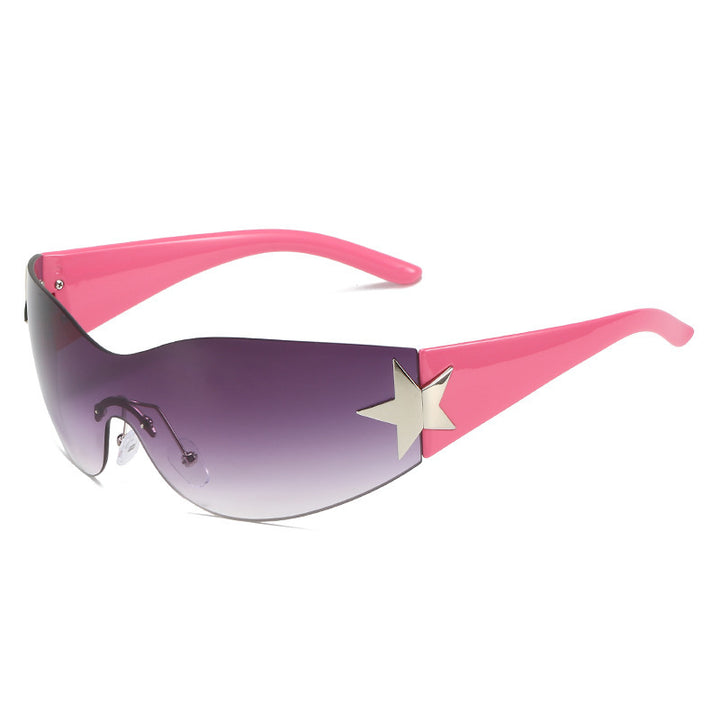 Fashion-Forward Shield Sunglasses with Star Accent Bowlift