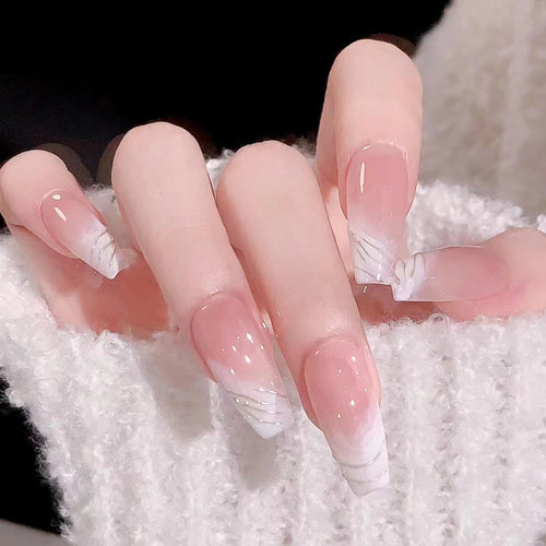 Elegant Marble-Design Press-On Nails Bowlift