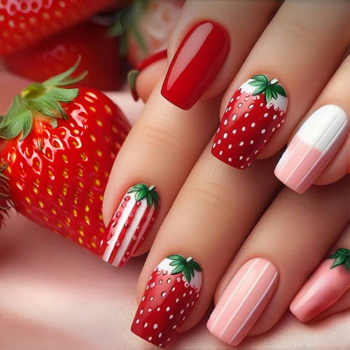 Artificial nails in romantic strawberry design Bowlift