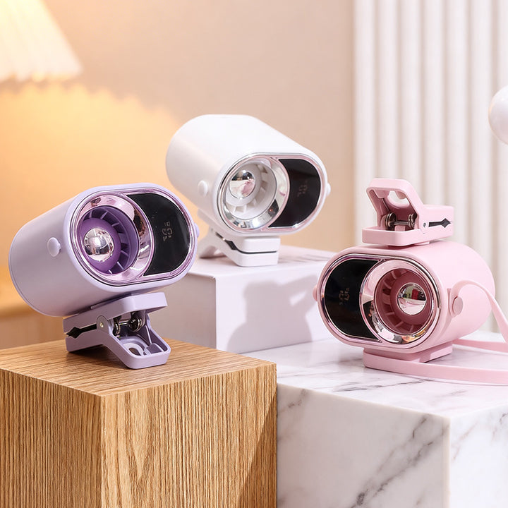Ladies multitasking table fan with integrated LED display and clamp mounting Bowlift