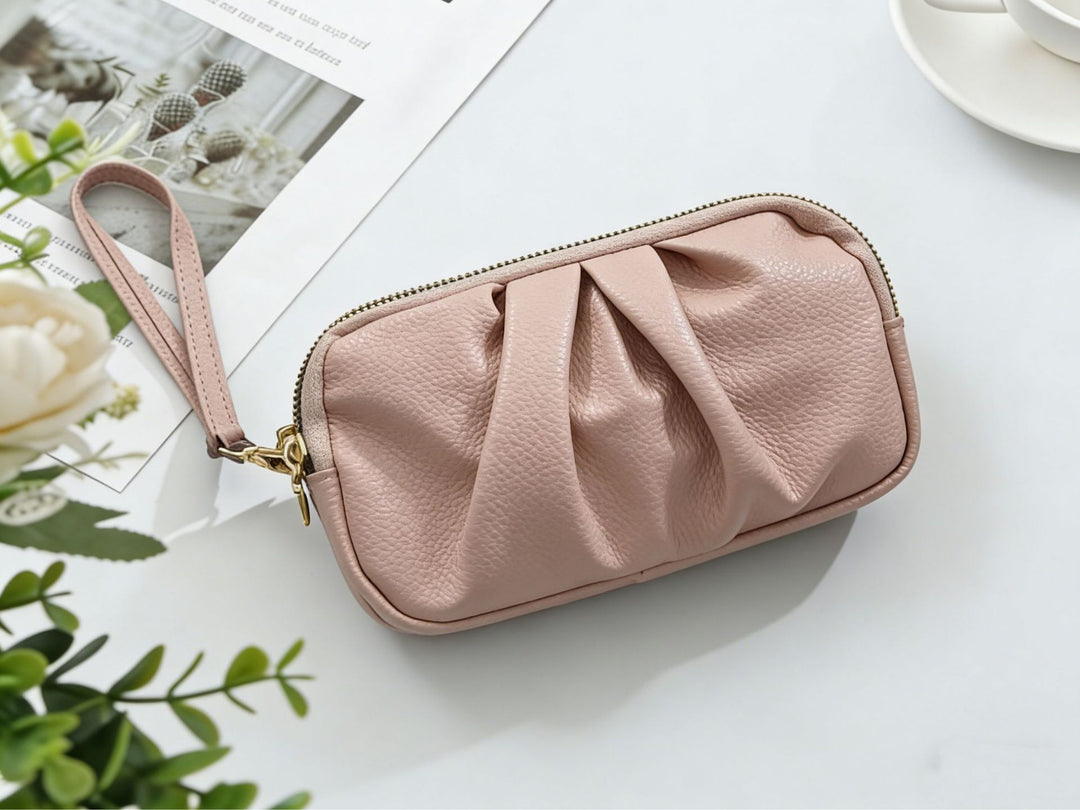 Textured Leather Zip Clutch Wallet Bowlift