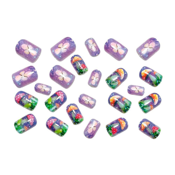 Creative nail design with mushroom and glitter accents Bowlift