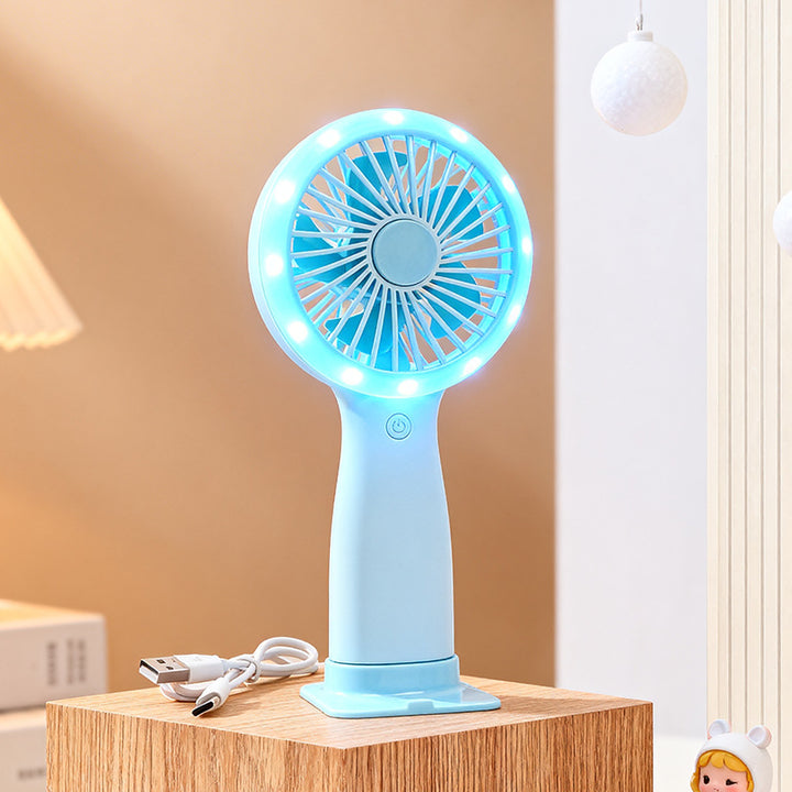 Women Portable Hand Fan with LED Light and USB Connection Bowlift