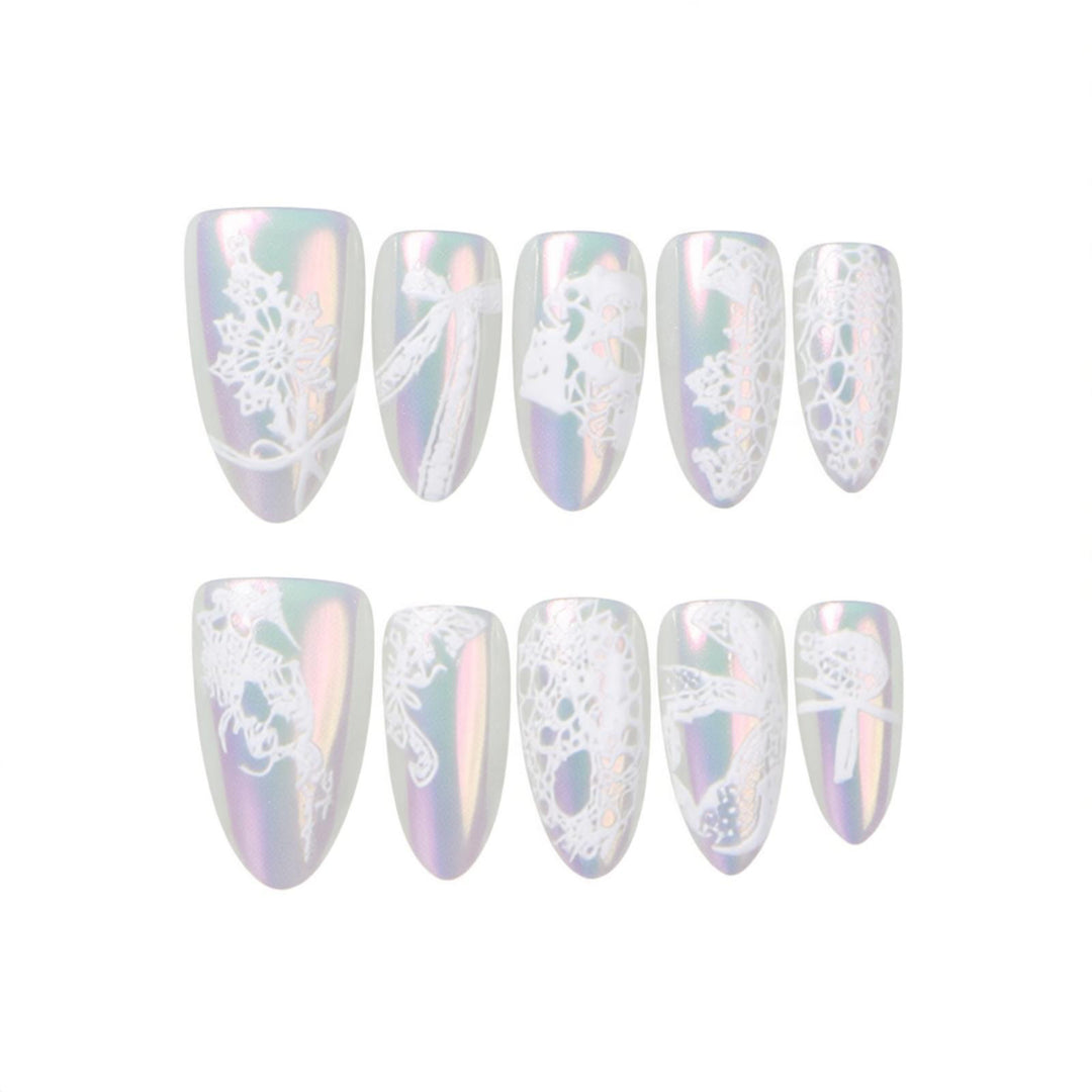 Elegant Lace Press-On Nail Art Set Bowlift