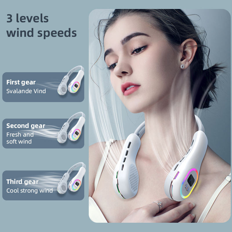 Unisex portable neck fan with LCD display and quiet brushless motor Bowlift