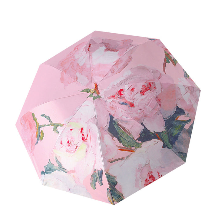 Women's Elegant Folding Umbrella with Floral Accents Bowlift