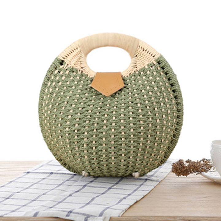 Round straw bag with elegant leather handle Bowlift