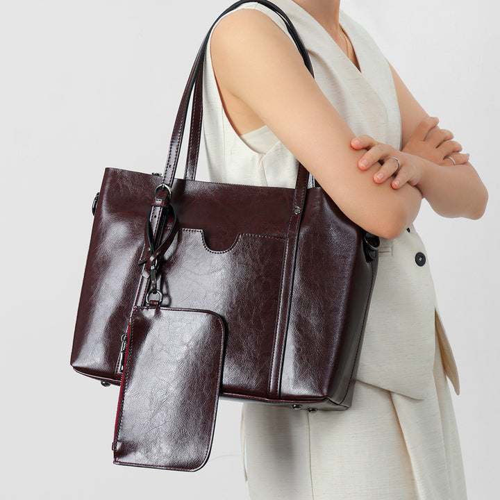 Structured Leather-Effect Tote Bag with Detachable Pouch