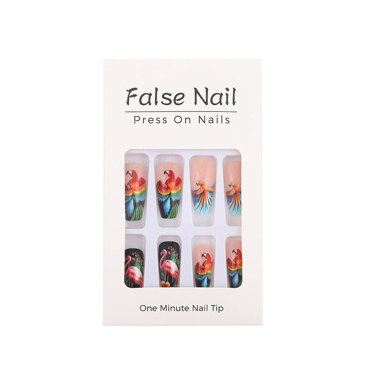 Artificial Nails Set with Tropical Bird Design Bowlift