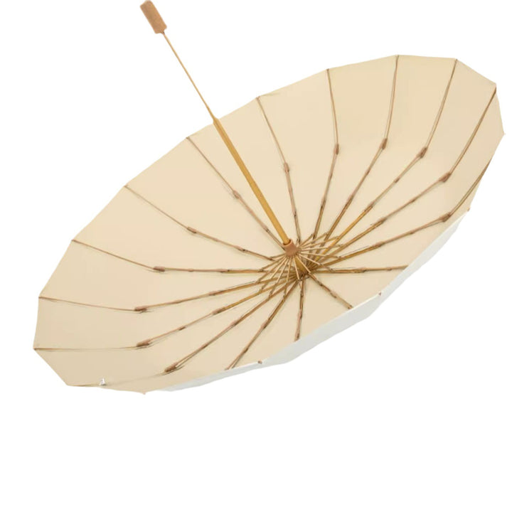 Women's Foldable Sunshade with UV Protection and Elegant Wooden Handle Bowlift