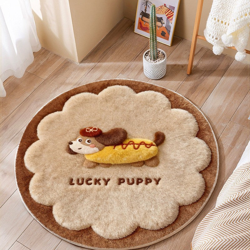 Round Cartoon Dog Rug