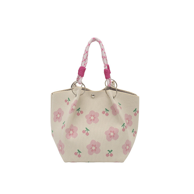 WoFloral Print Textured Handbag Bowlift