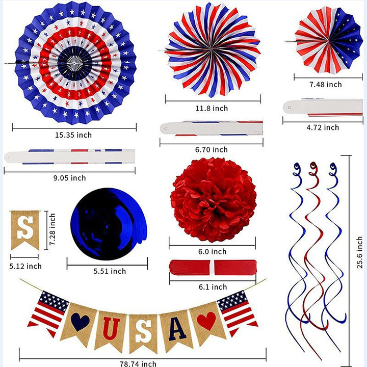 Unisex multi-piece party decoration set with paper fans pom poms bunting garland Bowlift