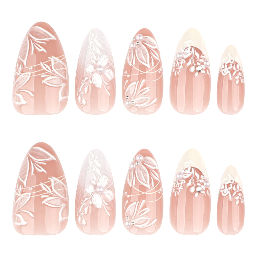 Premium Nail Art with Floral Design and Glittering Accents Bowlift