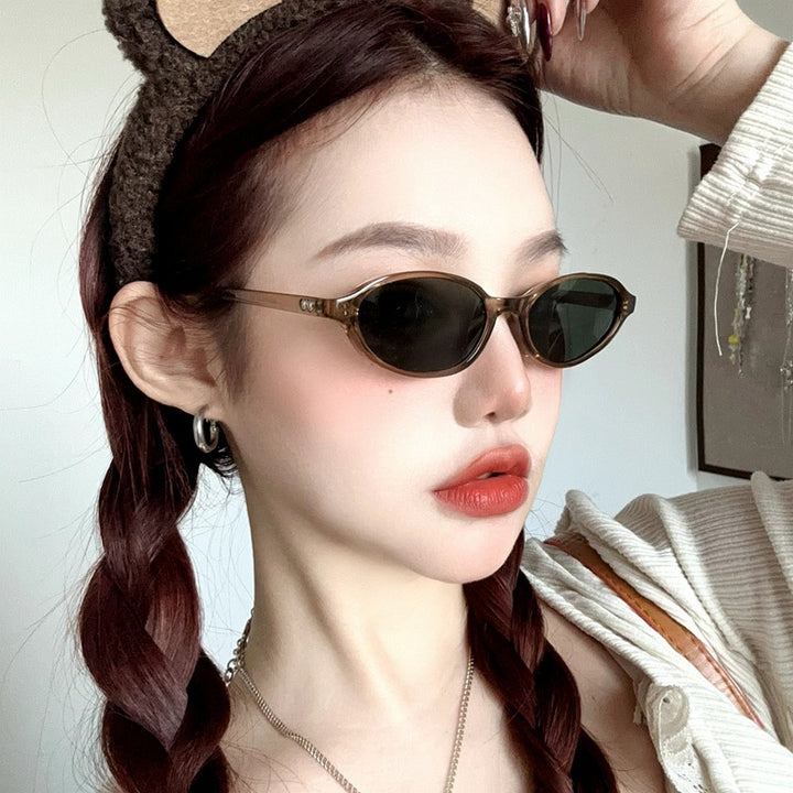 Slim Oval Tinted Lens Retro Sunglasses with UV Protection Bowlift