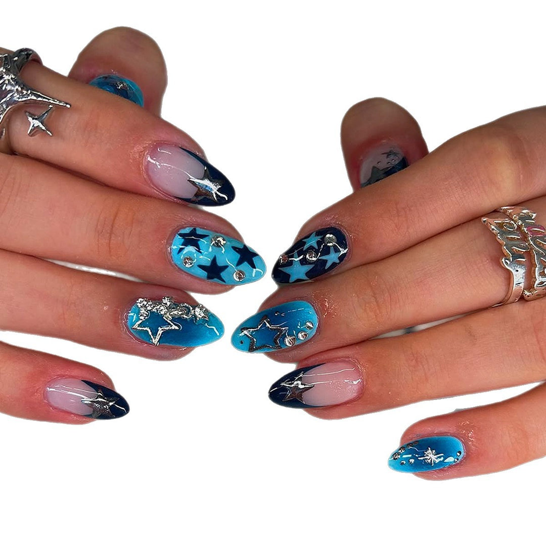 Artificial fingernails with Starlit design and glitter accents Bowlift
