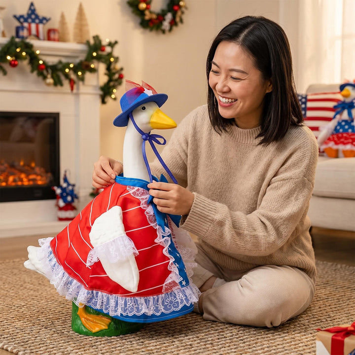 Unisex decorative fabric gander with patriotic costume and removable top hat Bowlift