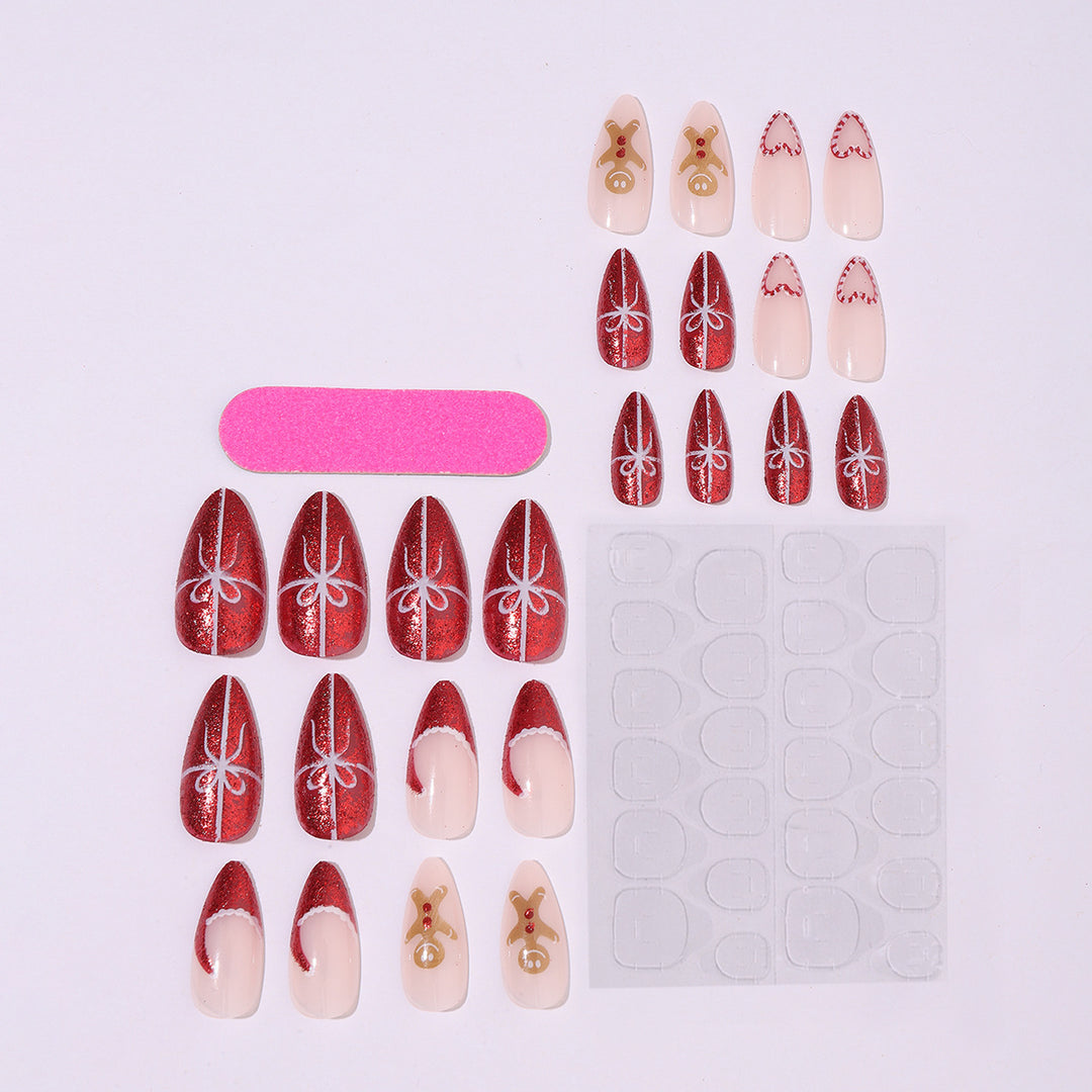 Artificial nail set with festive candy cane and gingerbread pattern Bowlift